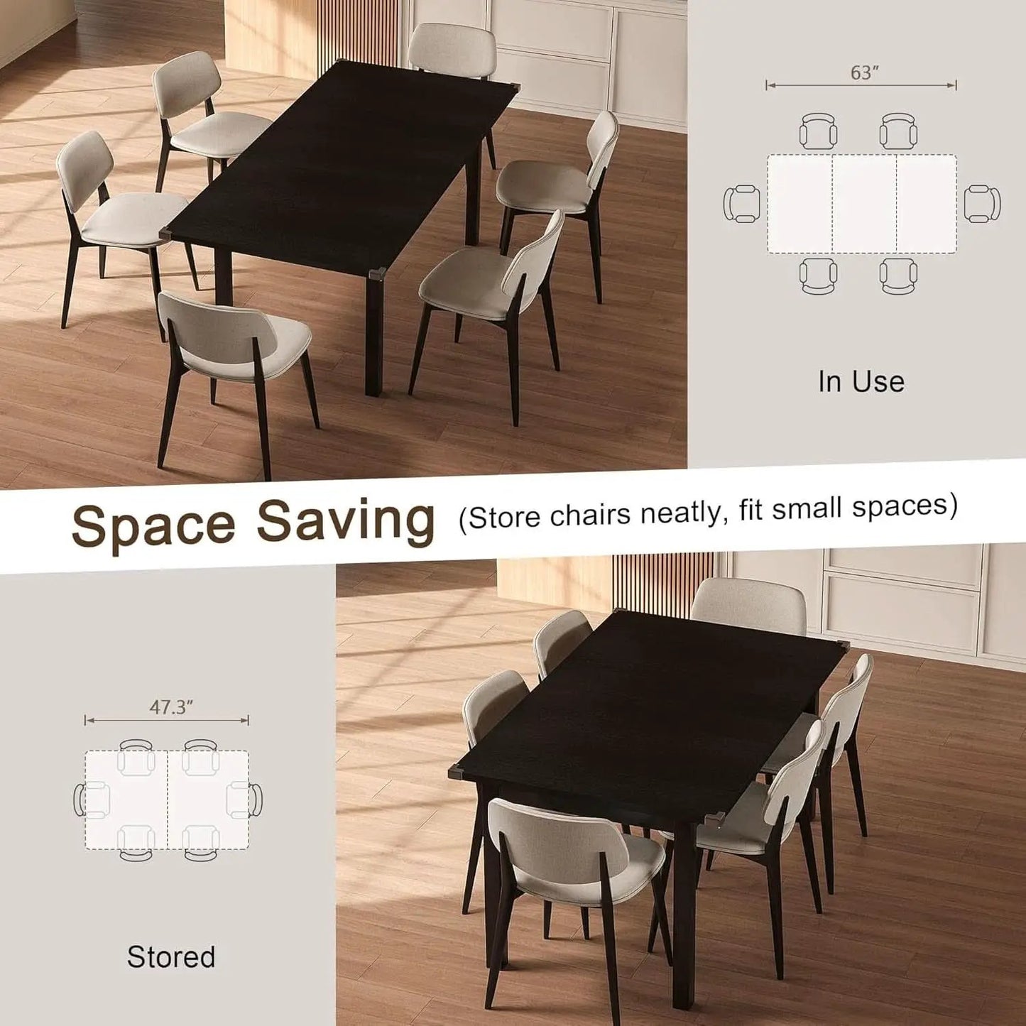 Black Extendable Dining Table 63 Inch For 4 To 6 Guests from PriceLows™