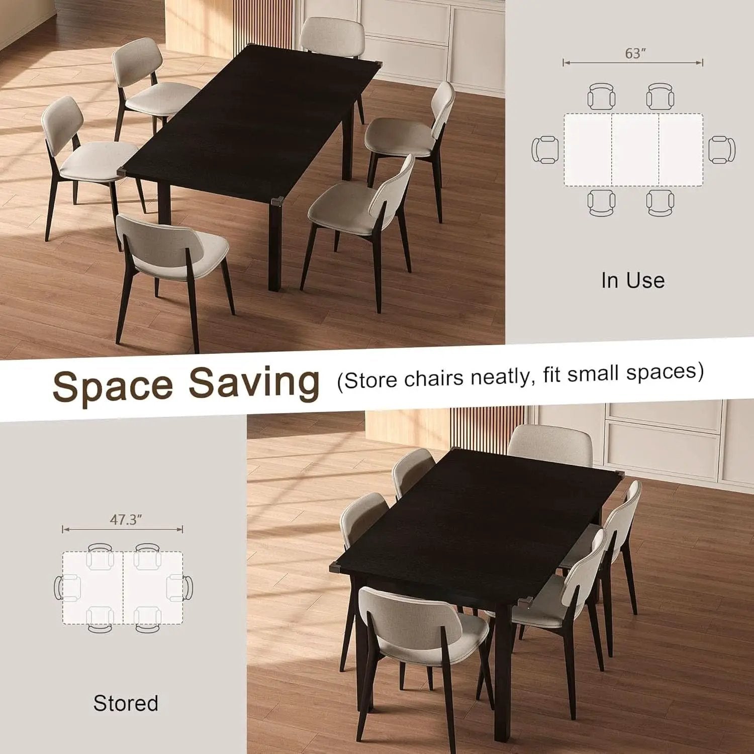 Black Extendable Dining Table 63 Inch For 4 To 6 Guests from PriceLows™