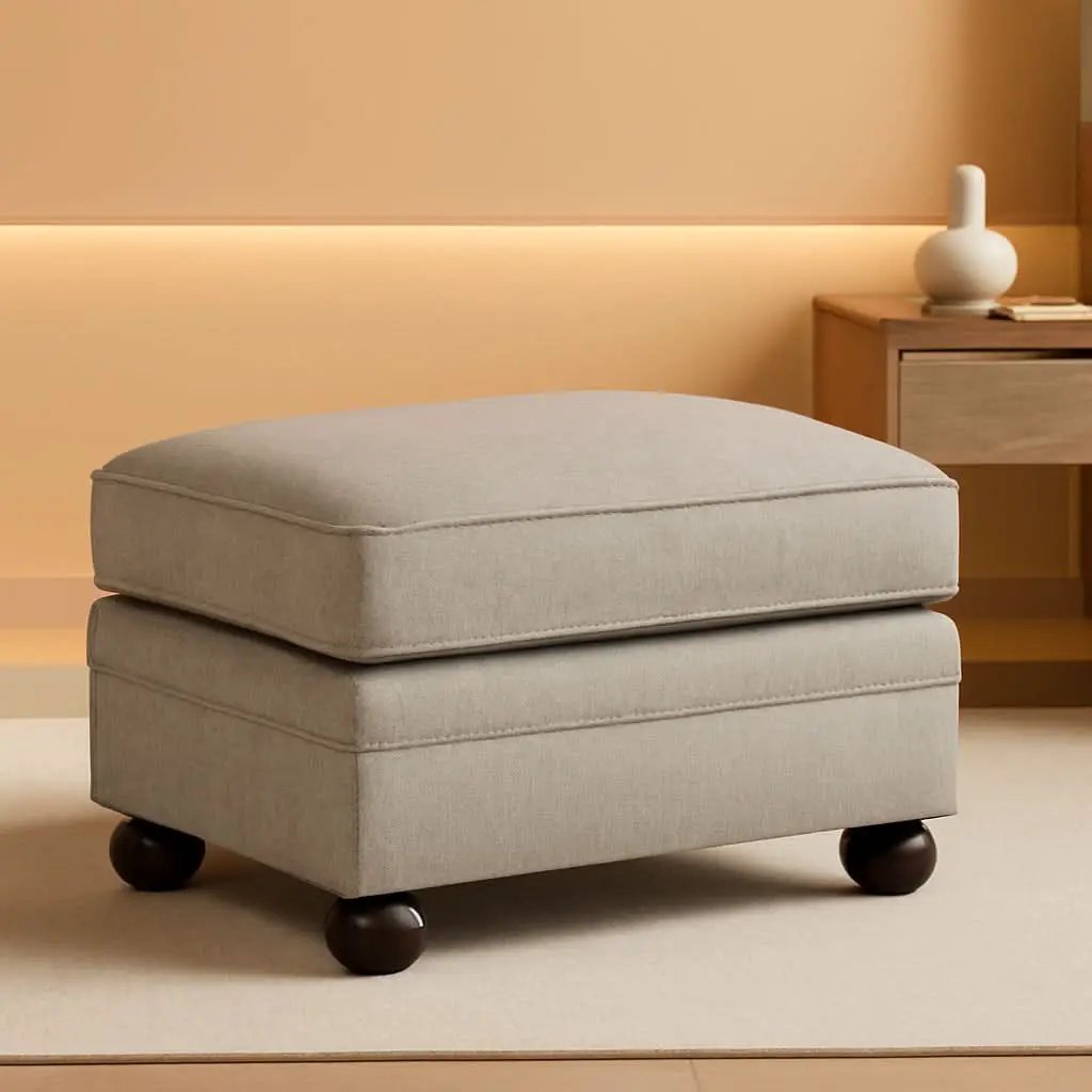 Rectangular Upholstered Ottoman Light Brown Bun Legs from PriceLows™