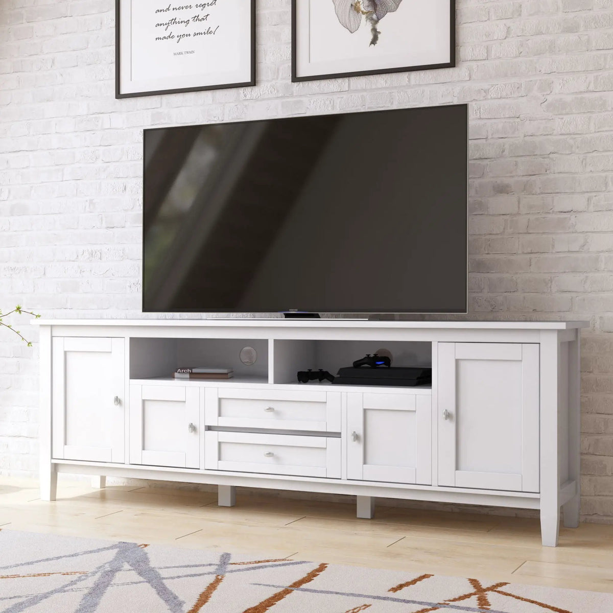 Warm Shaker Extra Wide TV Media Stand | Handcrafted Solid Wood | Fits TVs Up To 80 Inch | 72 Inch Length