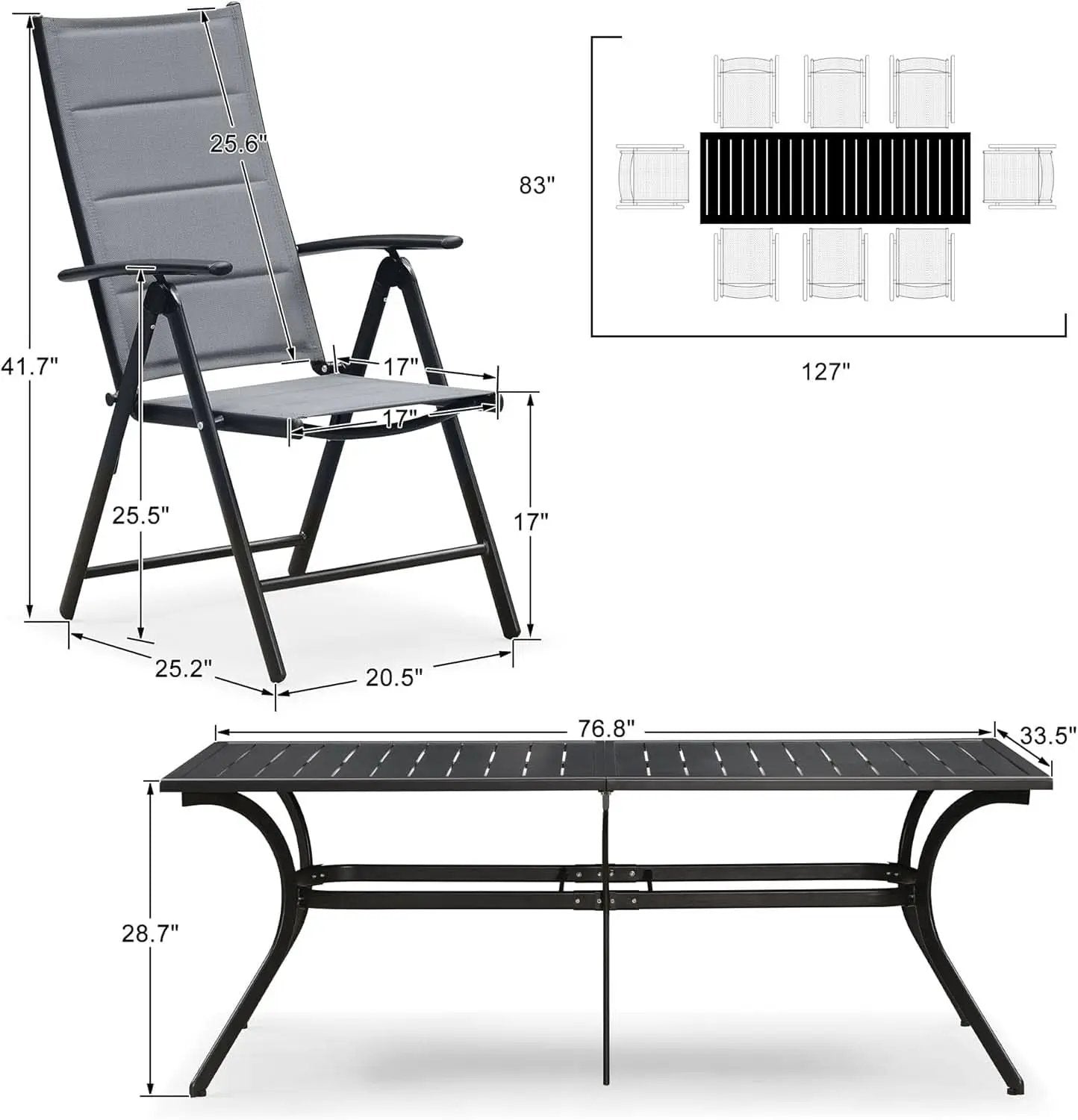 Grey 9 Piece Outdoor Patio Dining Set With 8 Folding Chairs And Aluminum Table from PriceLows™