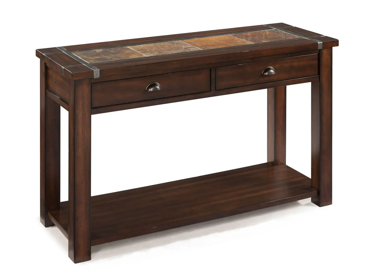 Roanoke Rectangular End Table | Slate Inlay | Pewter Strapping And Hardware | Transitional Style