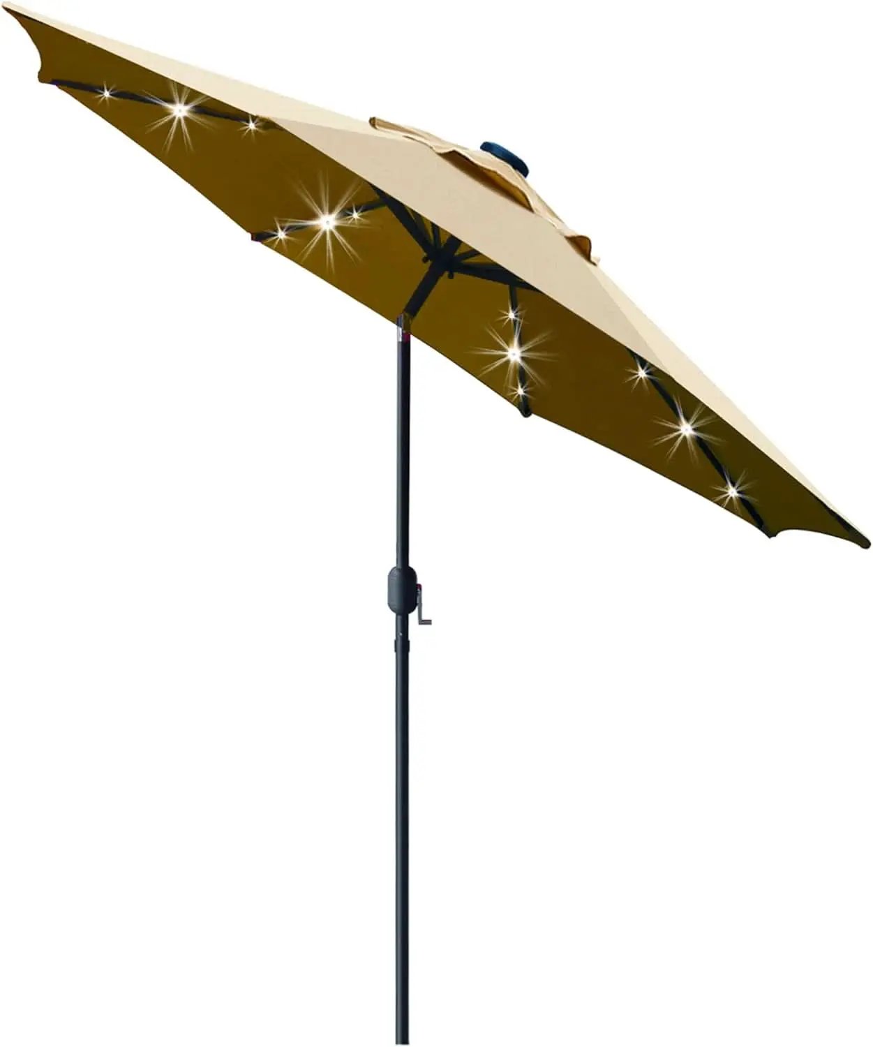 9 Ft Solar LED Lighted Patio Umbrella With Tilt And Crank Lift Light Tan from PriceLows™
