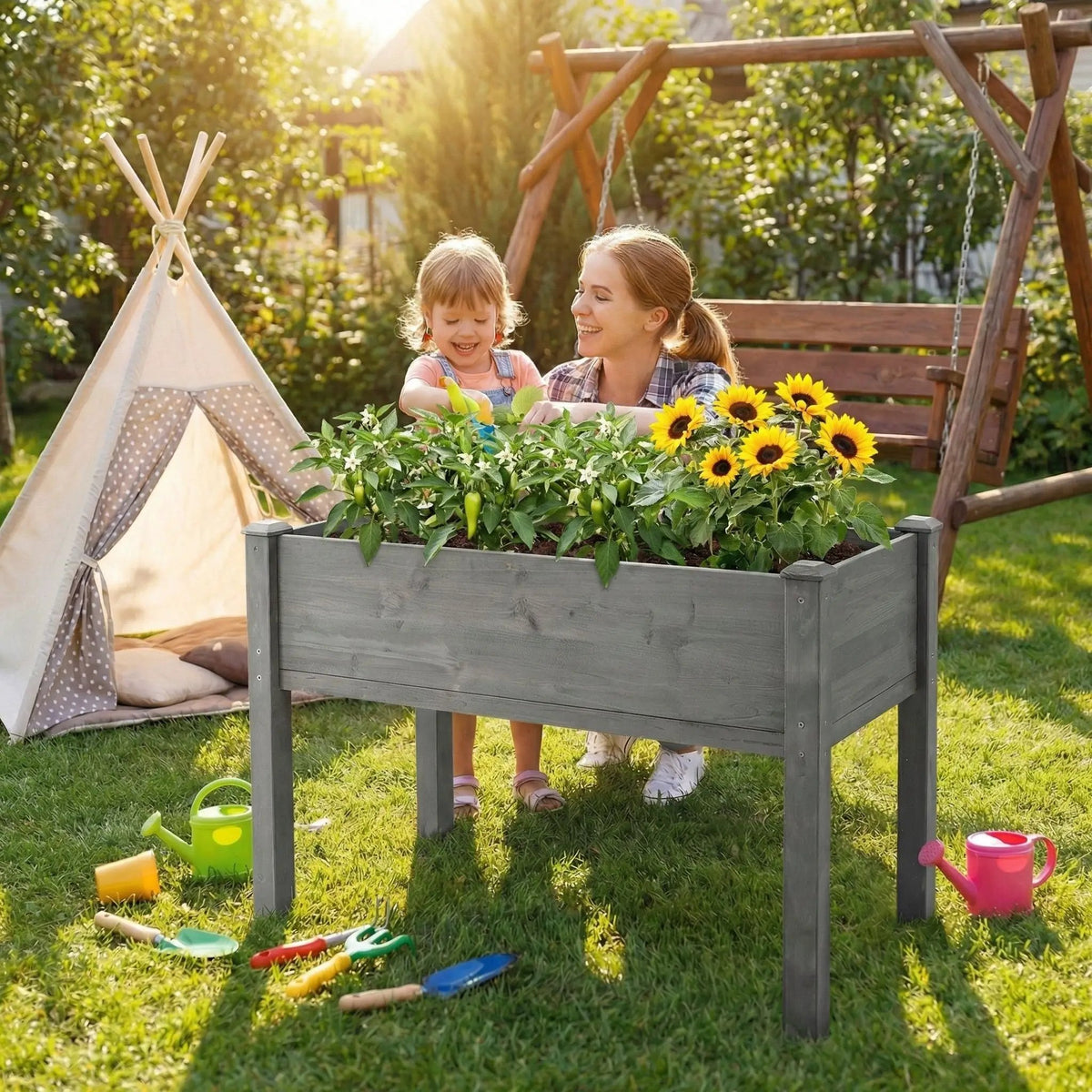 Elevated Raised Garden Bed | Solid Wood | Ergonomic Height