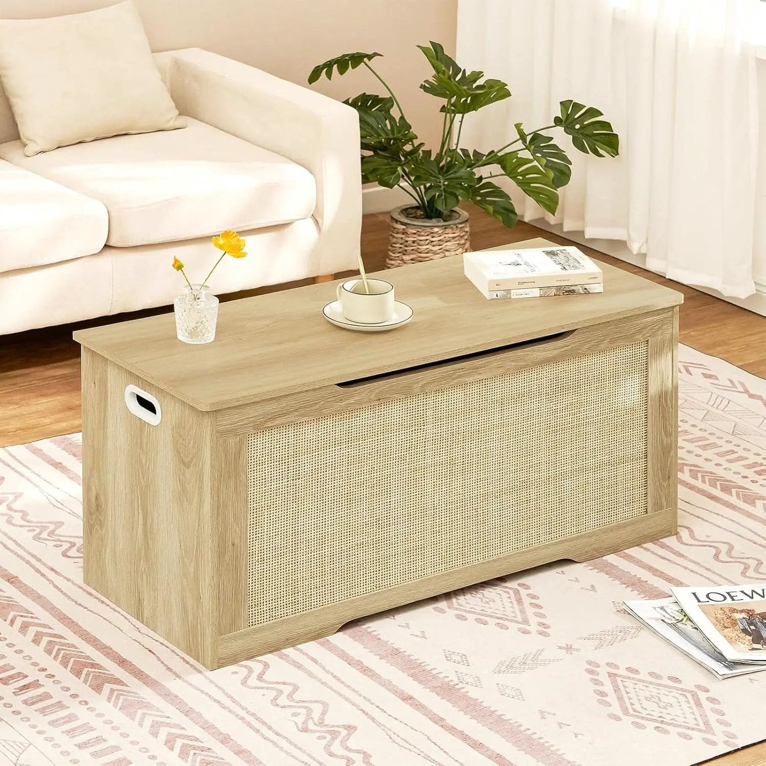 Natural 39.4 Inch StorageChest With Hinges Durable from PriceLows™