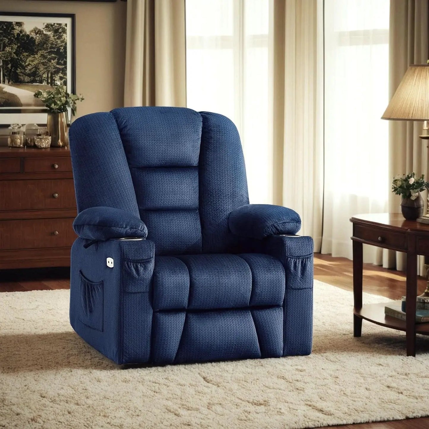 Power Lift Recliner Chair With Massage And Heat Navy Blue from PriceLows™