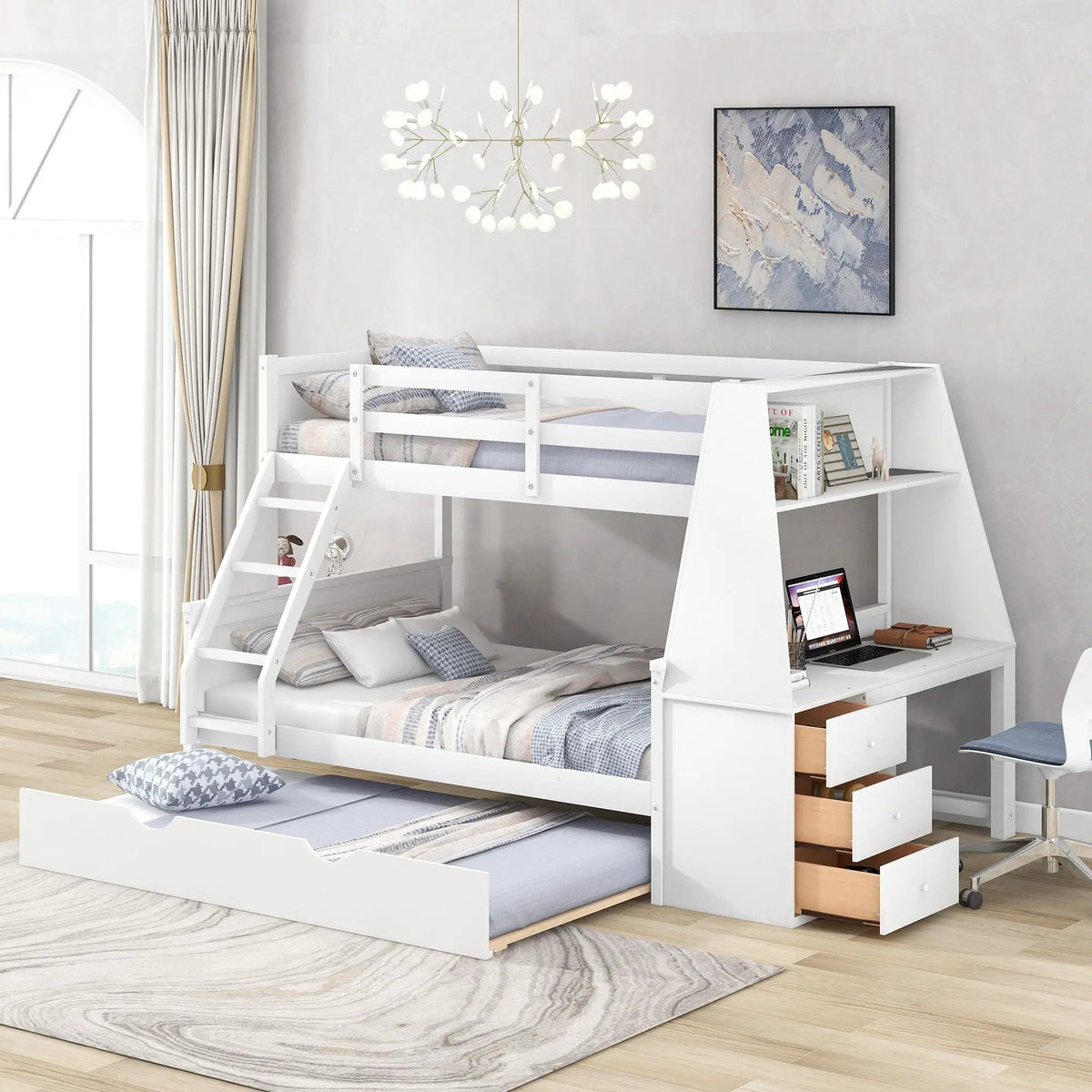 Bunk Bed | Trundle | Integrated Desk | 3 Storage Drawers