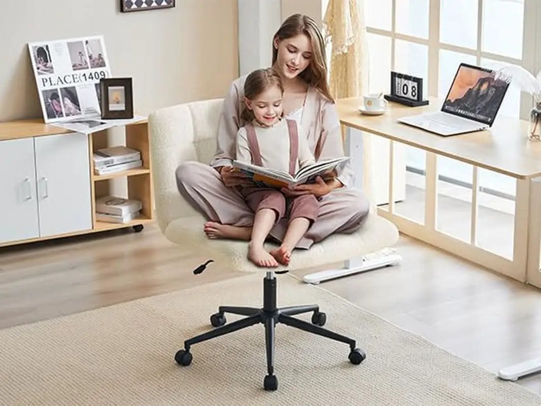Swivel Faux Fur Armless Desk Chair With Wheels Height Adjustable from PriceLows™