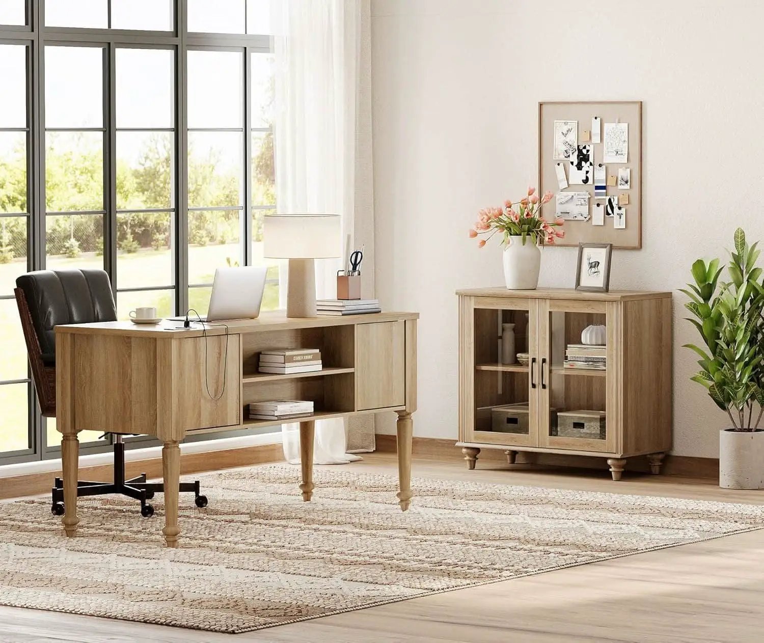 Distressed Oak Farmhouse Executive Desk With Glass from PriceLows™