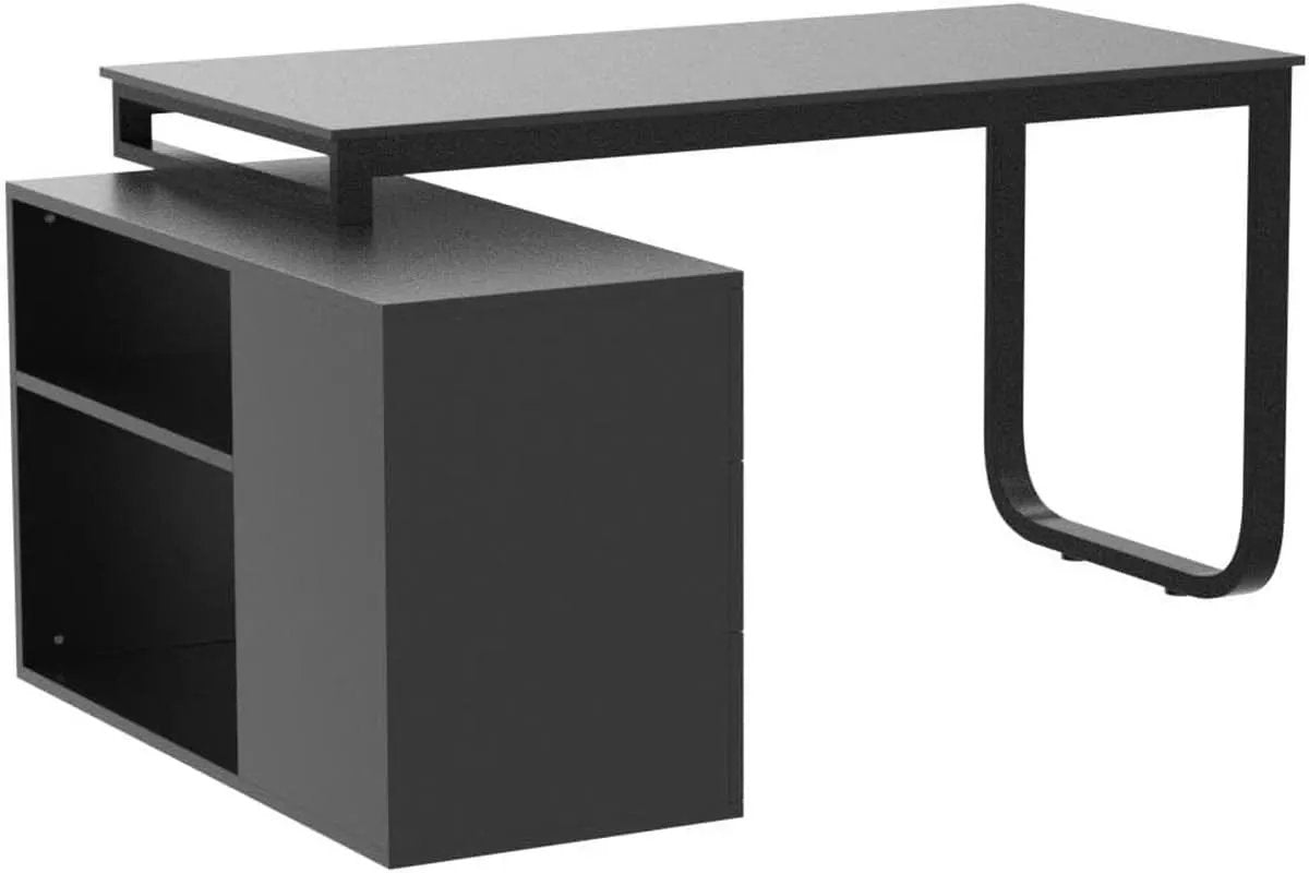 55 Inch L Shaped Computer Desk Black Storage Cabinet from PriceLows™