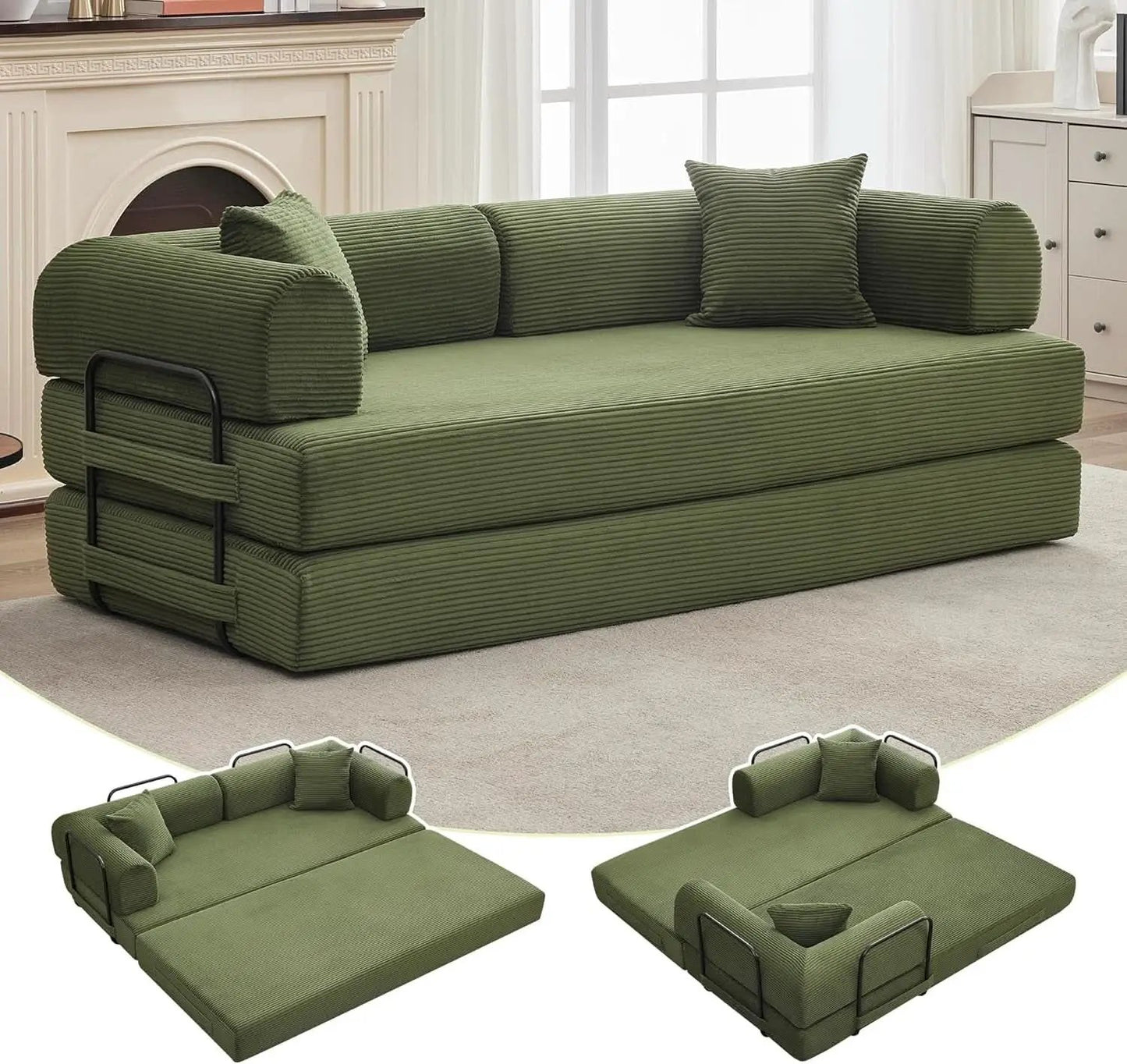 Corduroy Green 79 Inches Inter changeable Plus Sofa Bed from PriceLows™
