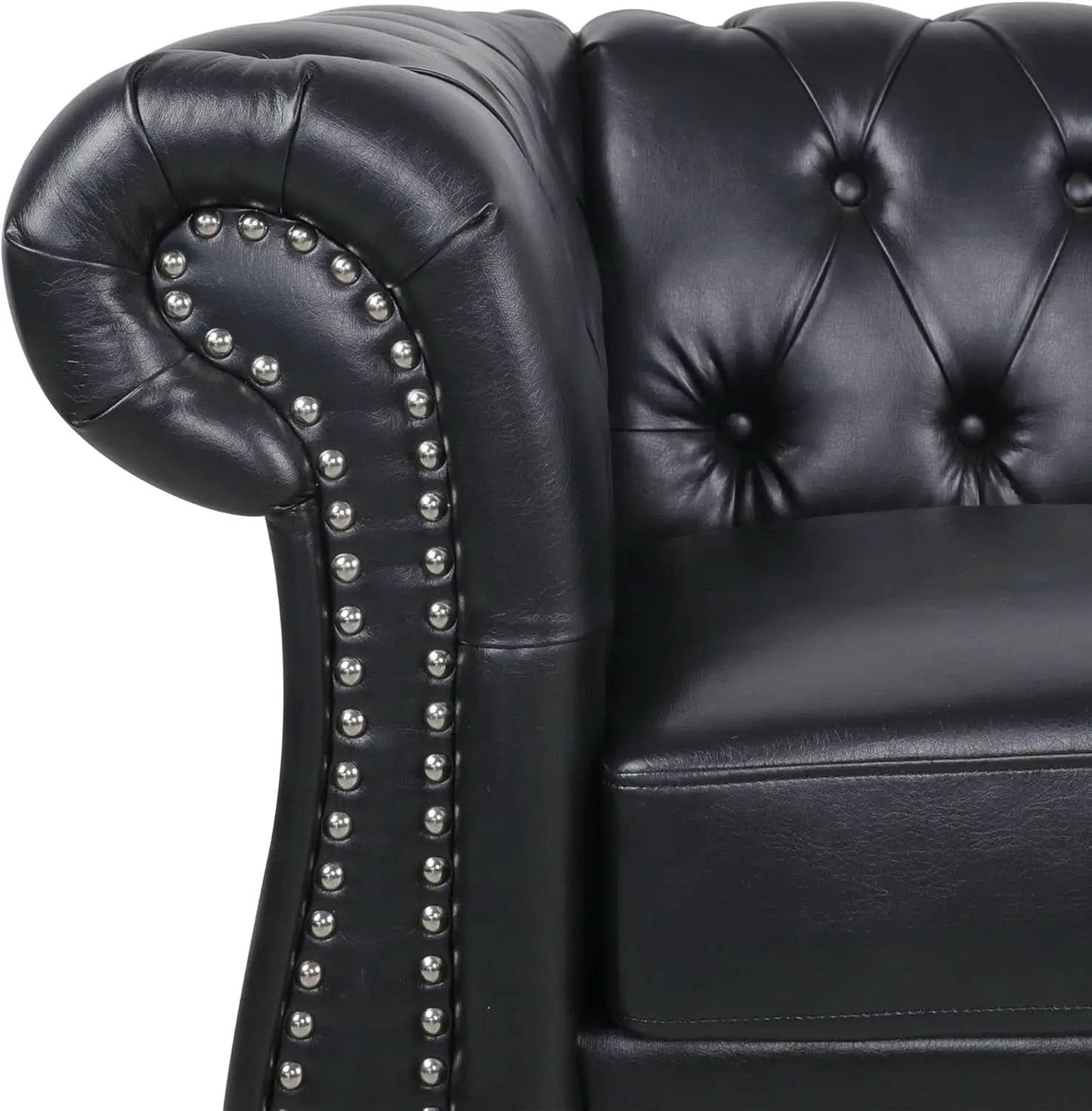 2 Piece Living Room Sofa Set Black Faux Leather Club Chair And Chesterfield Loveseat from PriceLows™
