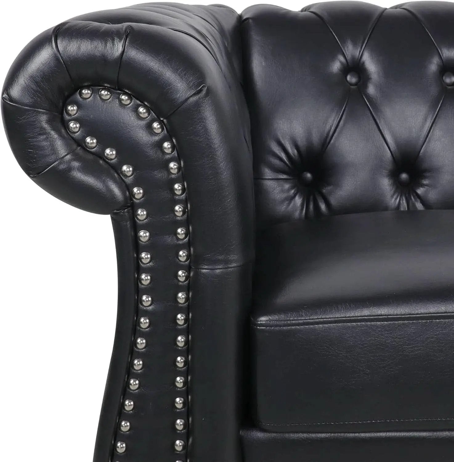 Modern Black Faux Leather Tufted Sofa and Chair Set from PriceLows™