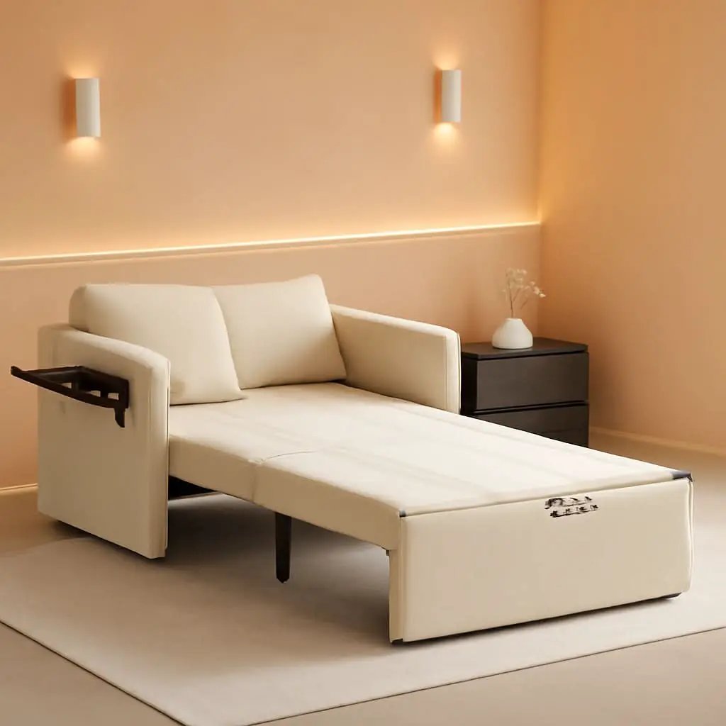 Oversize 45 Inch Sleeper Chair Bed With Wing Table Beige from PriceLows™