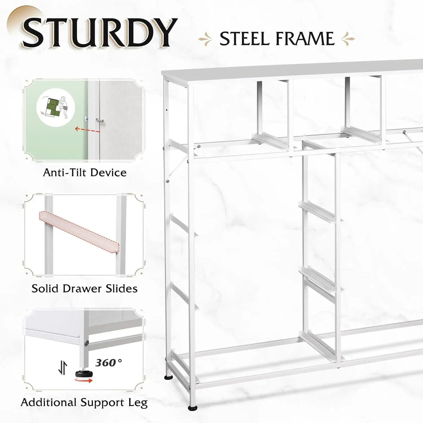 9 Drawer Fabric Dresser White With Steel Frame And Wood Top from PriceLows™