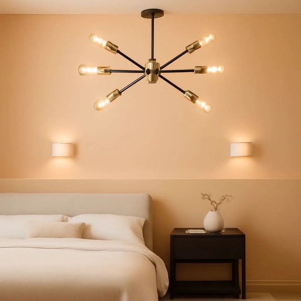 Black And Gold 6 Light Sputnik Ceiling Chandelier Semi Flush Mount UL Listed from PriceLows™