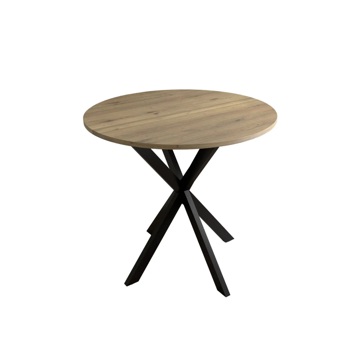 Round Dining Table | Industrial Metal Base | Rustic Brown Top | 31.5 Inch