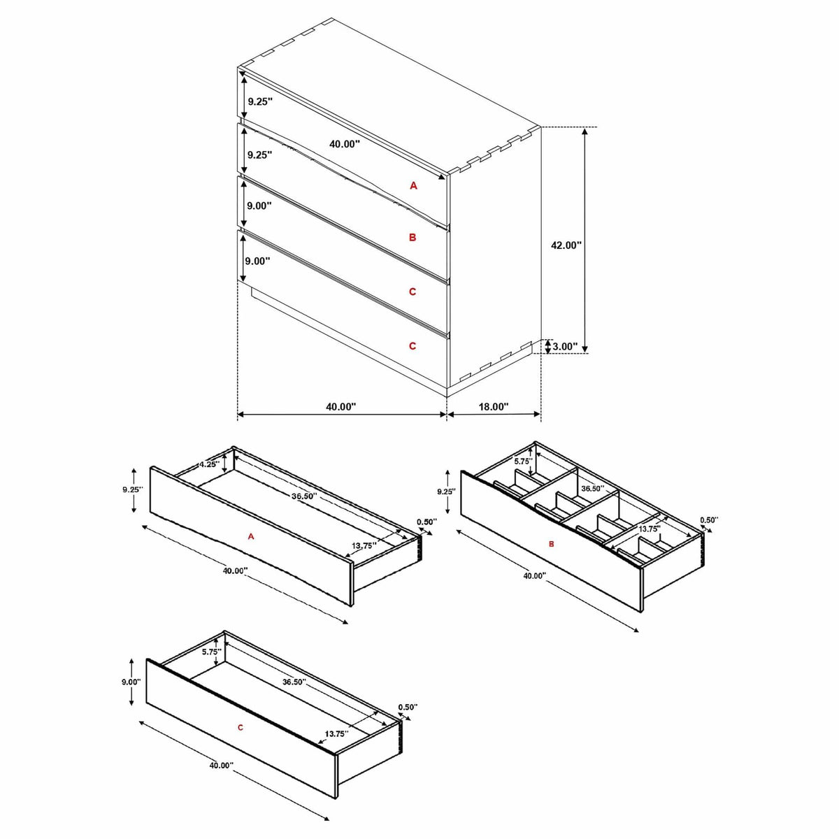 Winslow 4-drawer Bedroom Chest Smokey | 40.25 x 18 x 42.25 in | Walnut & Wood | Walnut