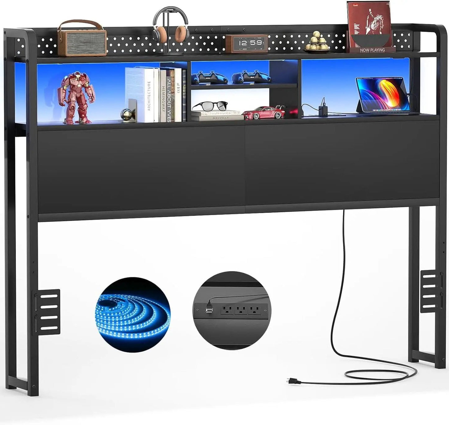 Queen Size Headboard with USB Ports and LED Light from PriceLows™