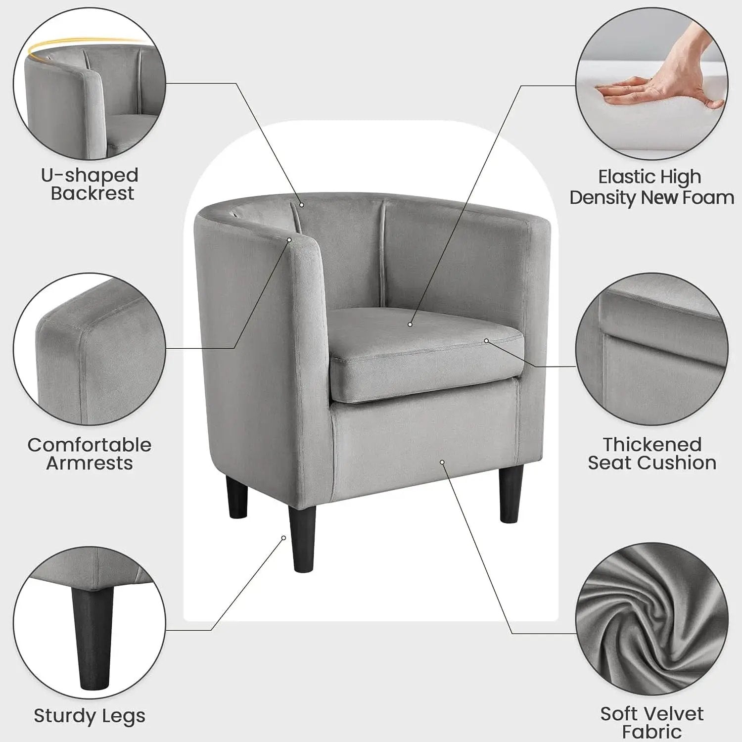 Gray Velvet Barrel Accent Chairs Set of 2 18.5x19.7in Seats from PriceLows™