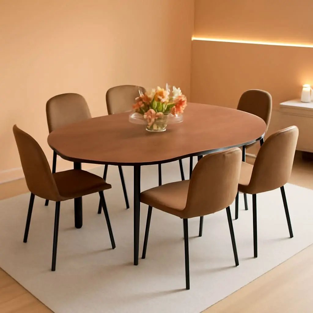Walnut Extendable Dining Table Set Six Chairs Upholstered from PriceLows™