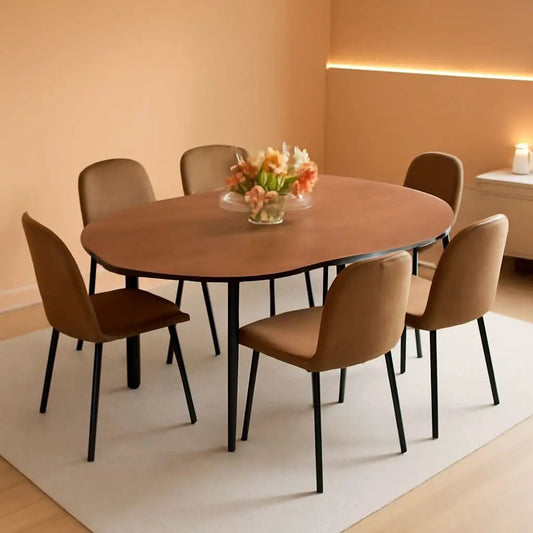 Walnut Extendable Dining Table Set Six Chairs Upholstered from PriceLows™