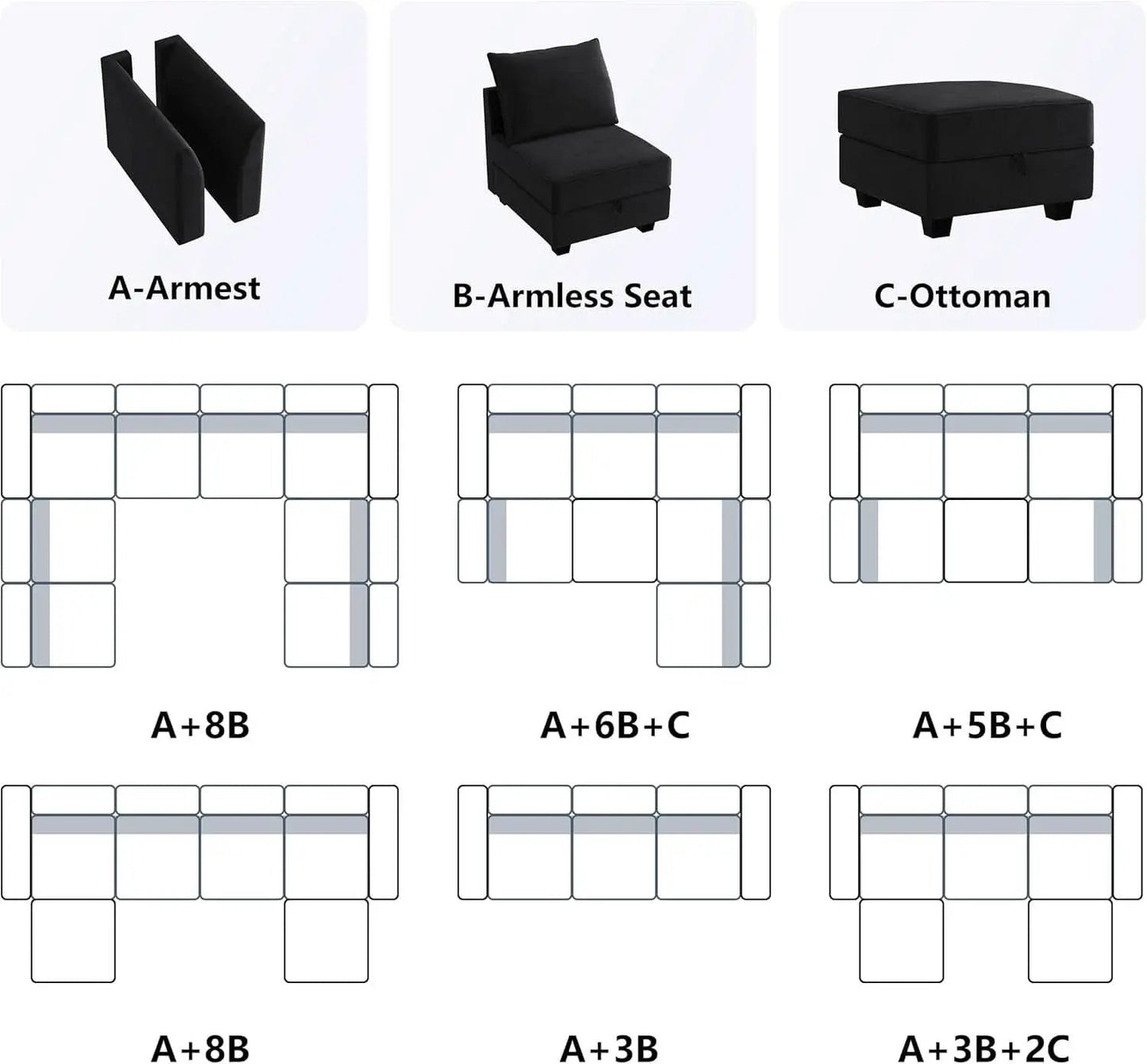 Premium Velvet Black Multifunctional Storage Ottoman from PriceLows™