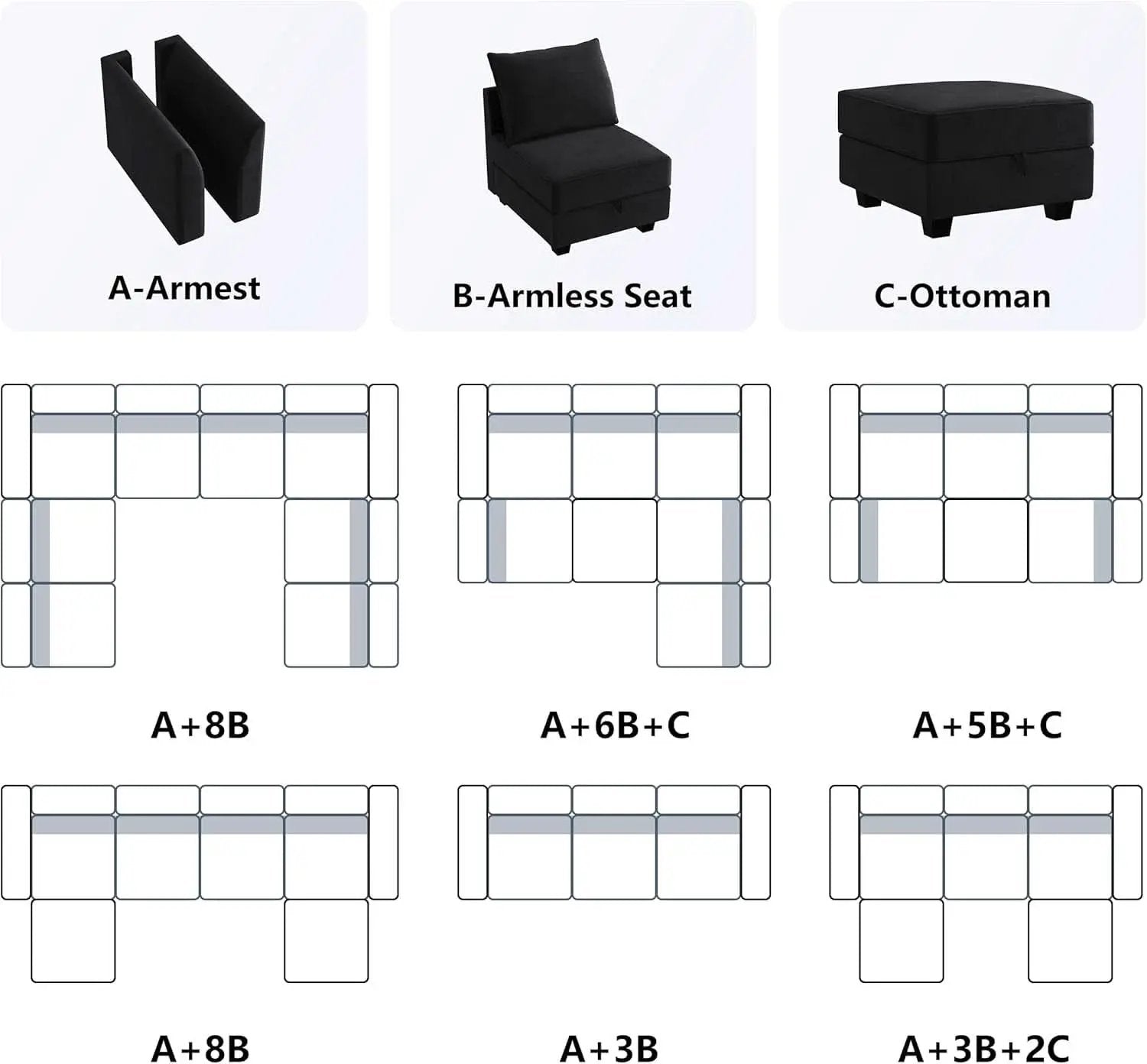 Premium Velvet Black Multifunctional Storage Ottoman from PriceLows™