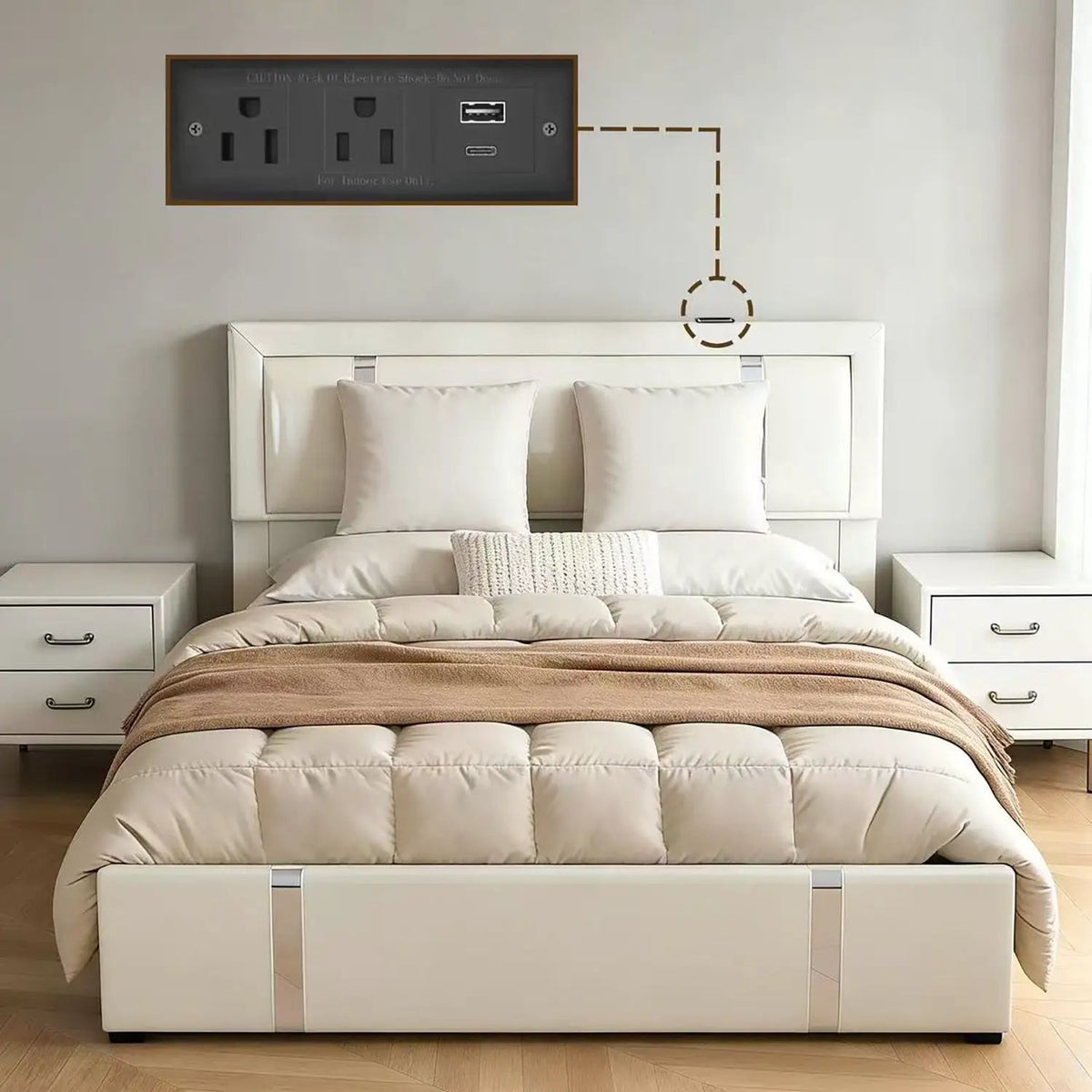 Upholstered Platform Bed Frame | Adjustable LED Headboard | Hydraulic Lift