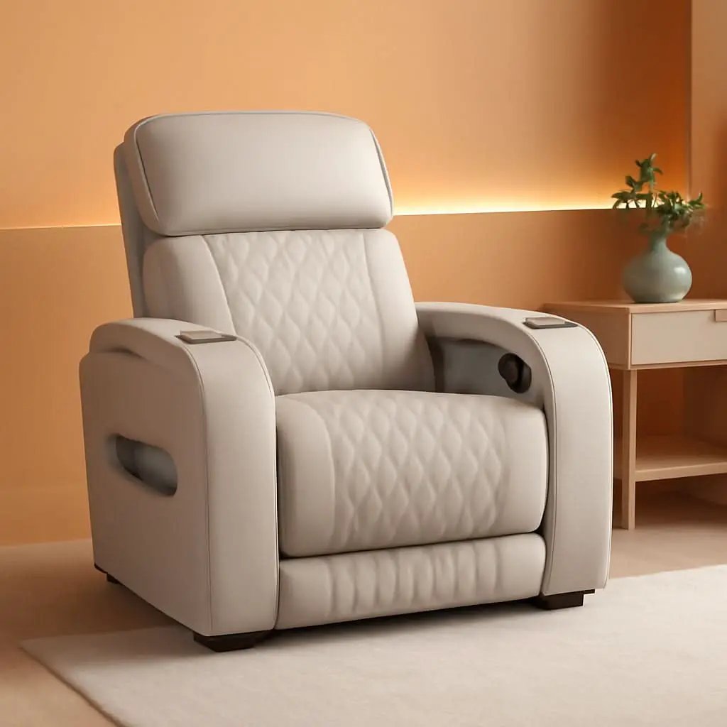 Light Gray Leather Power Recliner With Adjustable Headrest from PriceLows™