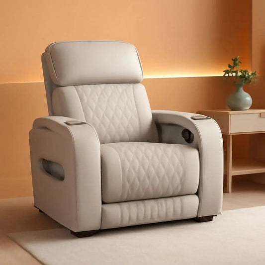 Light Gray Leather Power Recliner With Adjustable Headrest from PriceLows™