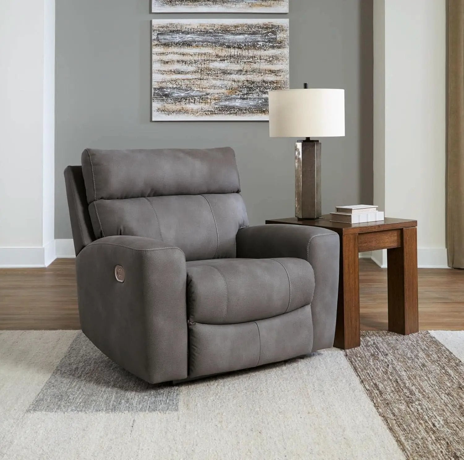 Dark Brown Faux Leather Wall Hugger Power Recliner Headrest from PriceLows™