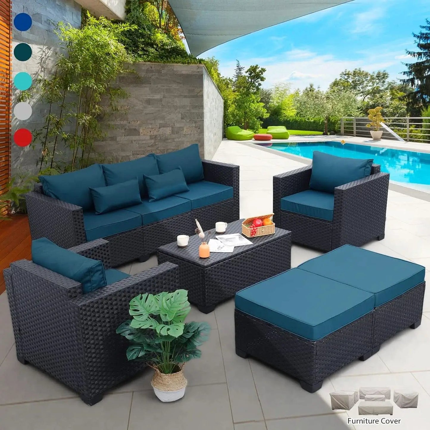Patio Furniture Set 6 Pieces Peacock Blue Cushions Included from PriceLows™