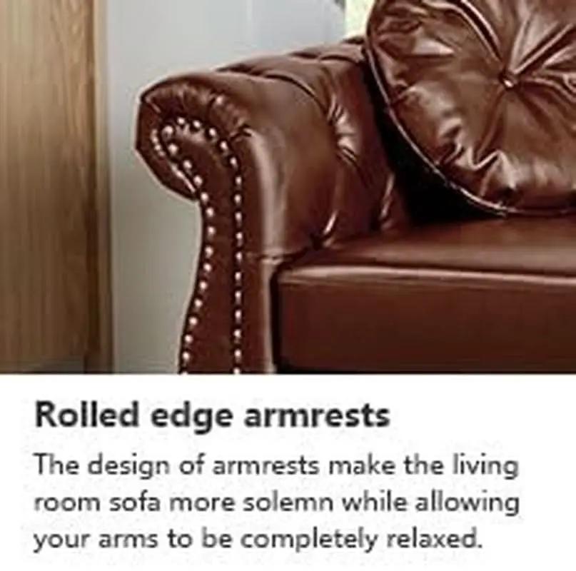 2 Piece Living Room Set Mid-Century Modern Chesterfield Chair Loveseat in Brown PU Leather Edition from PriceLows™