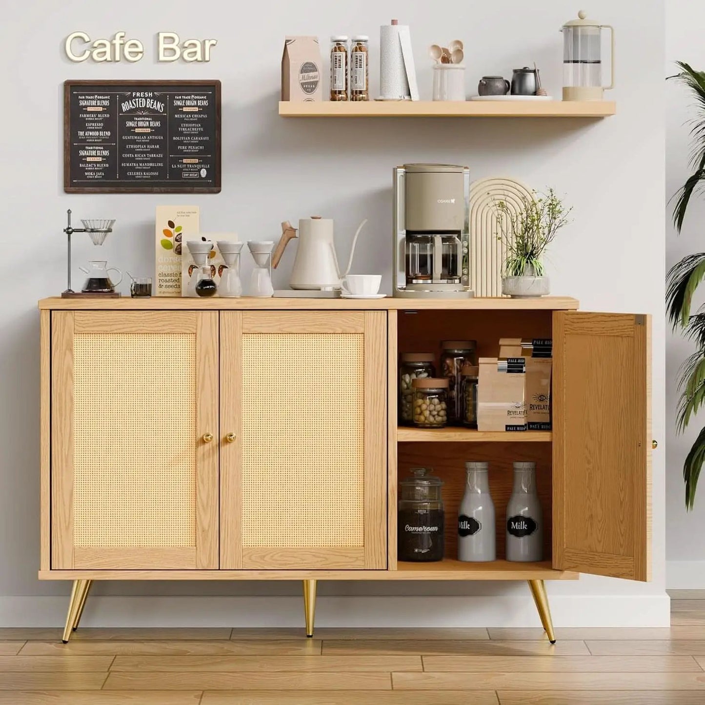 Natural Finish Buffet Cabinet Pair With Rattan Doors from PriceLows™