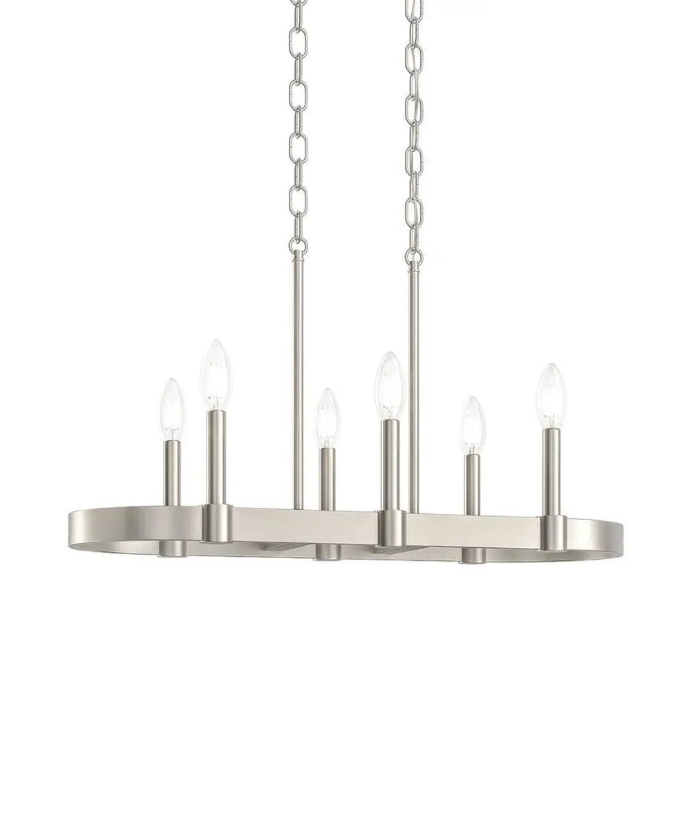 Linear Farmhouse Chandelier | 6 Light | 28 Inch | Brushed Nickel