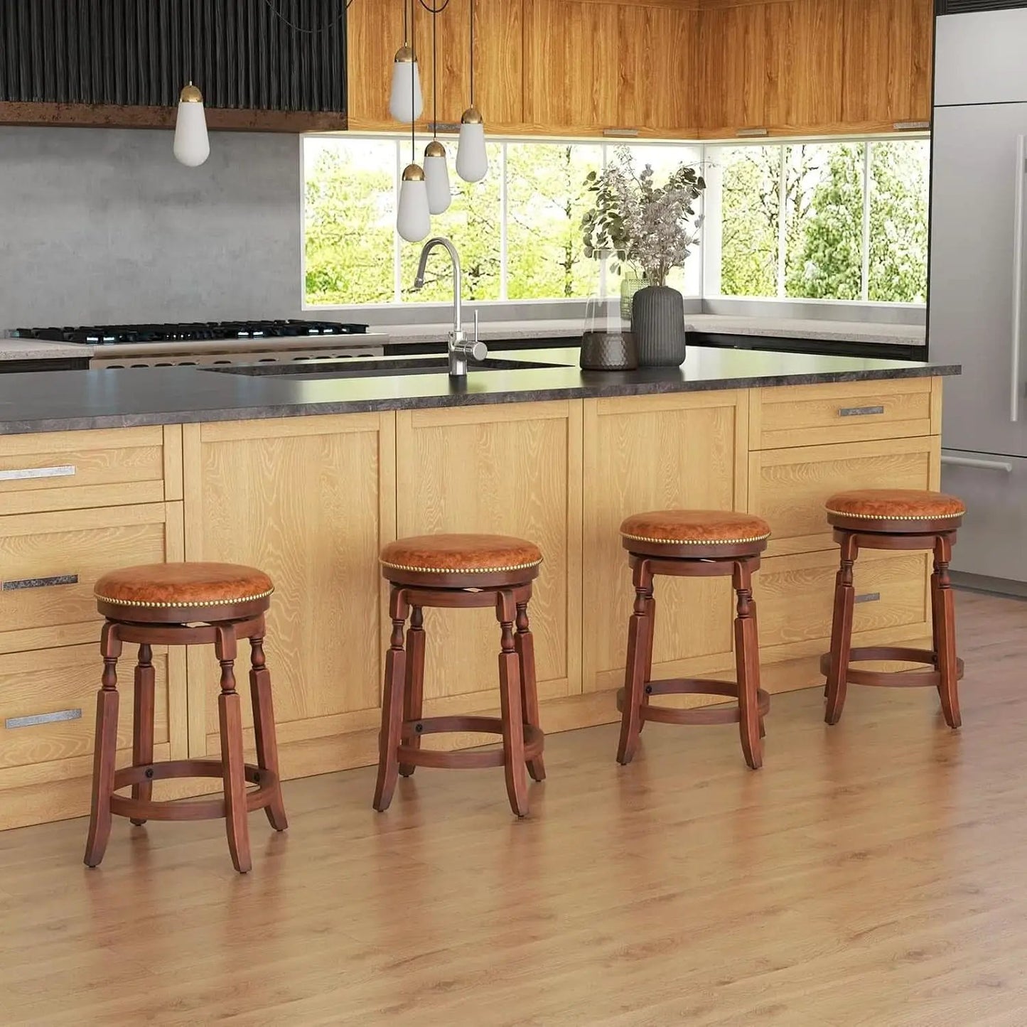 24 Inch Swivel Bar Stool Set Of 2 With Upholstered Seat And Rubber Wood Frame For Kitchen Island from PriceLows™