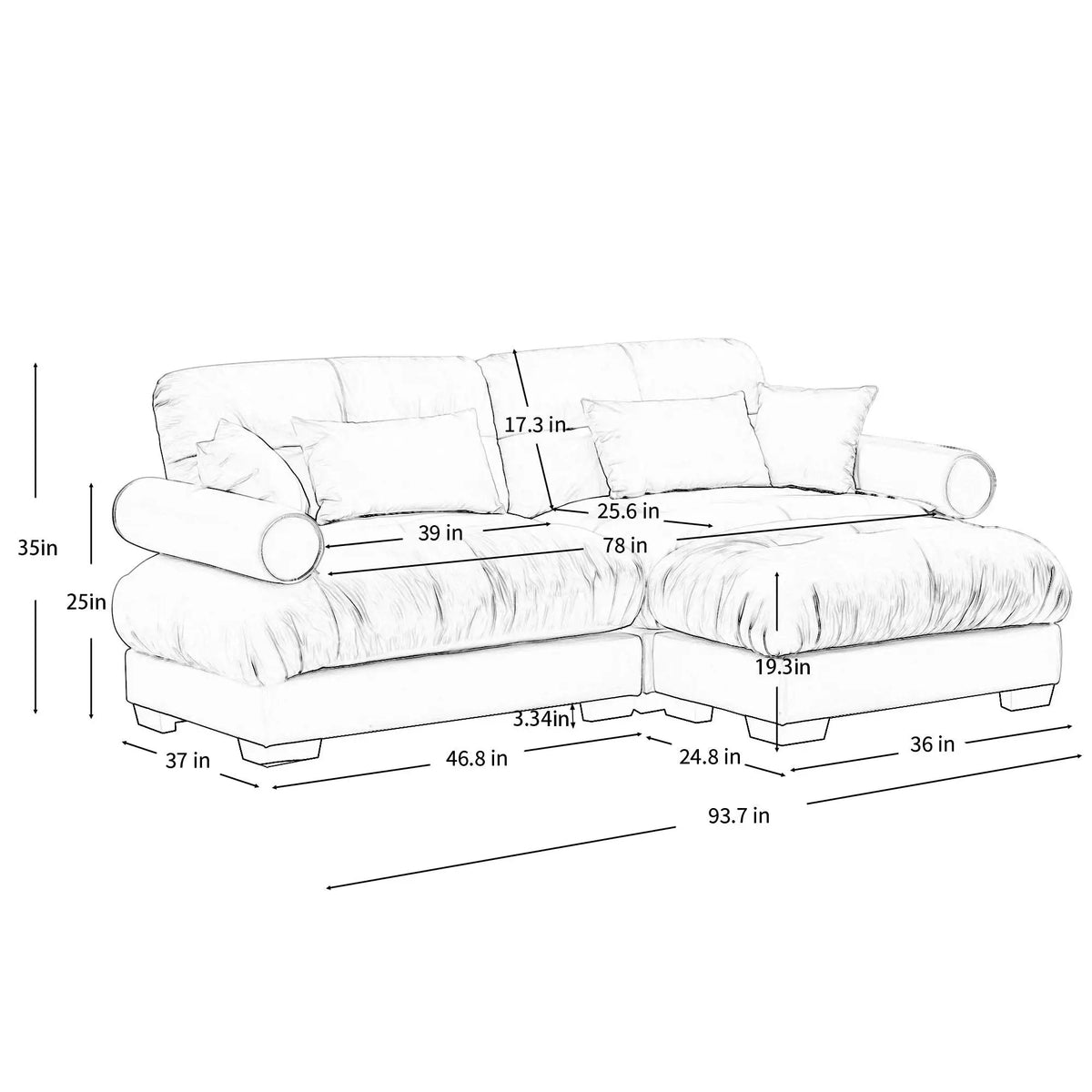 Modular Sectional Sofa | Deep Comfort Cushions | Vintage Fabric Ottoman