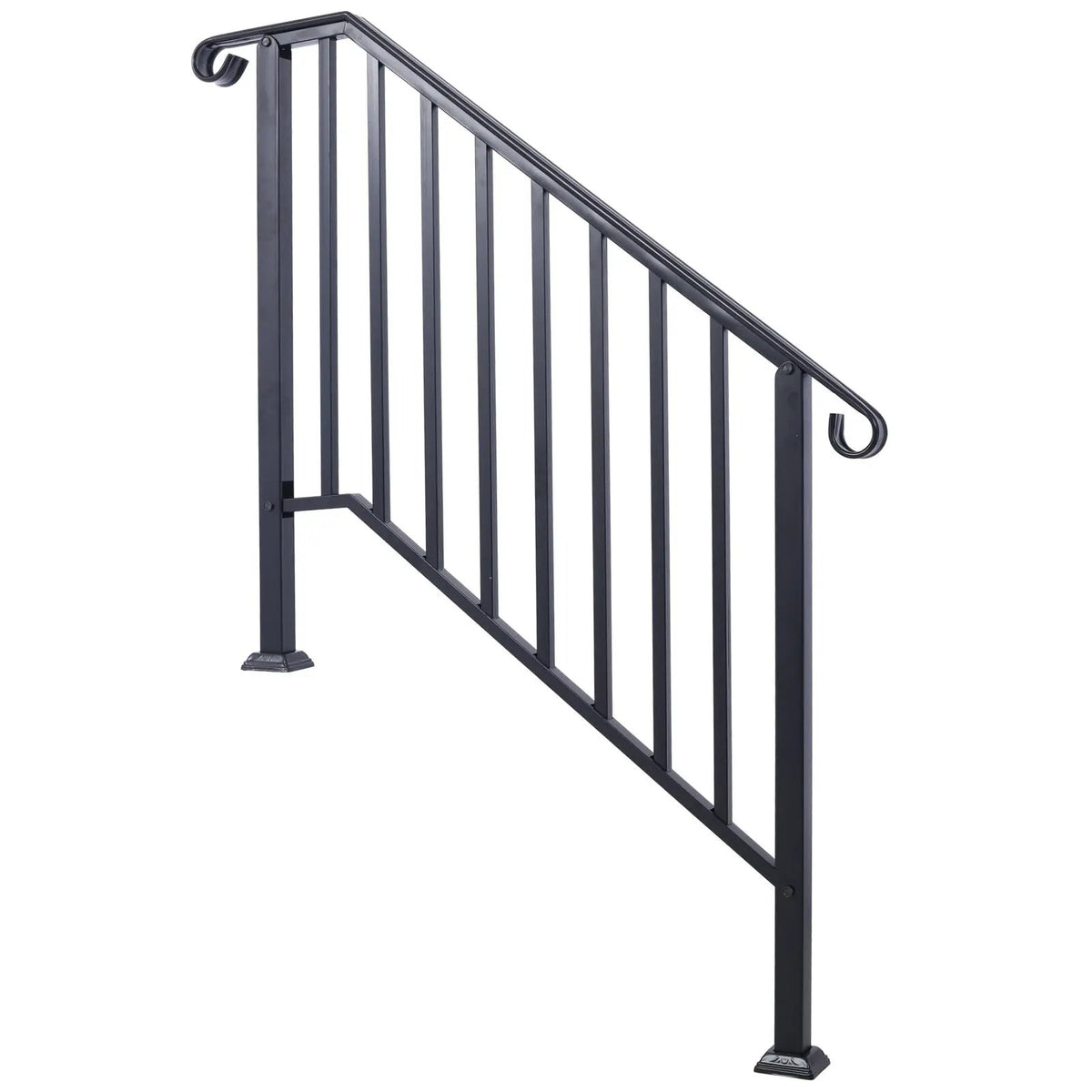 Wrought Iron Stair Handrail | Fits 2 Or 3 Steps | Outdoor Railing | Rustproof Coating