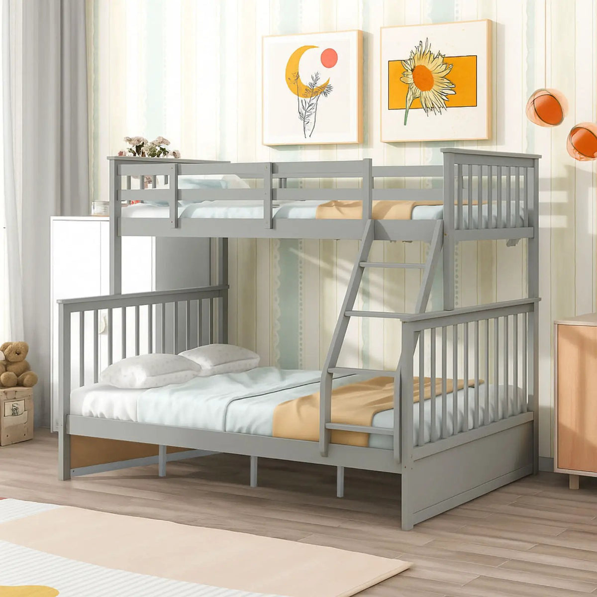 Bunk Bed With Ladder | Safety Guard Rails | Solid Pine Wood | Space-Saving Design