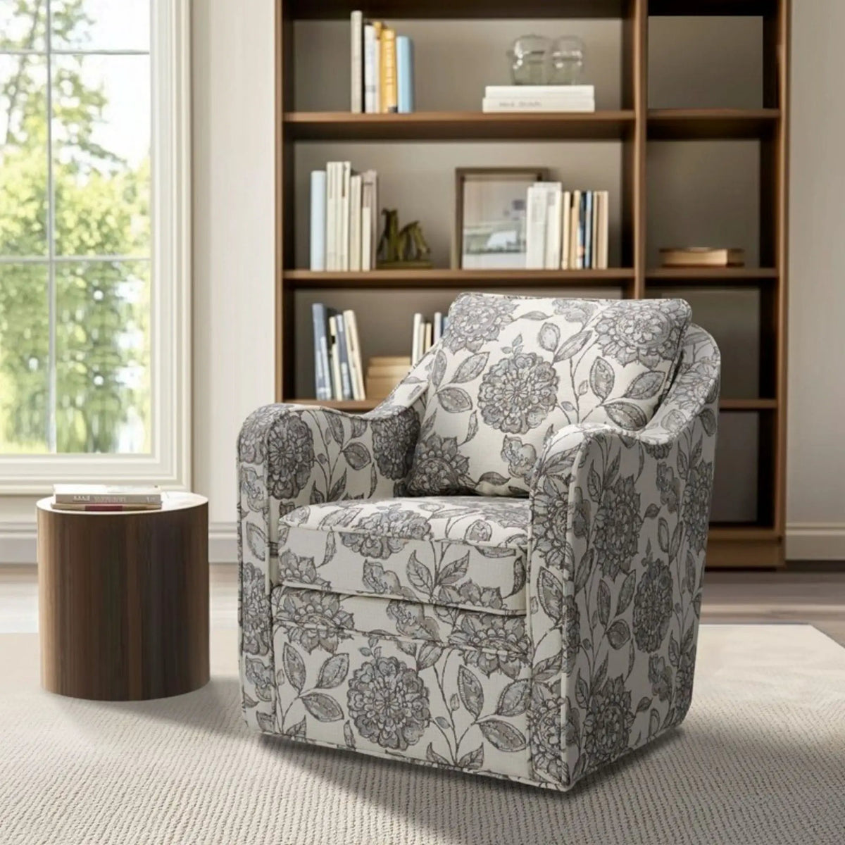 Wide Seat Swivel Arm Chair | 360 Degree Rotation | 300 Lb Capacity | Loose Back Pillow