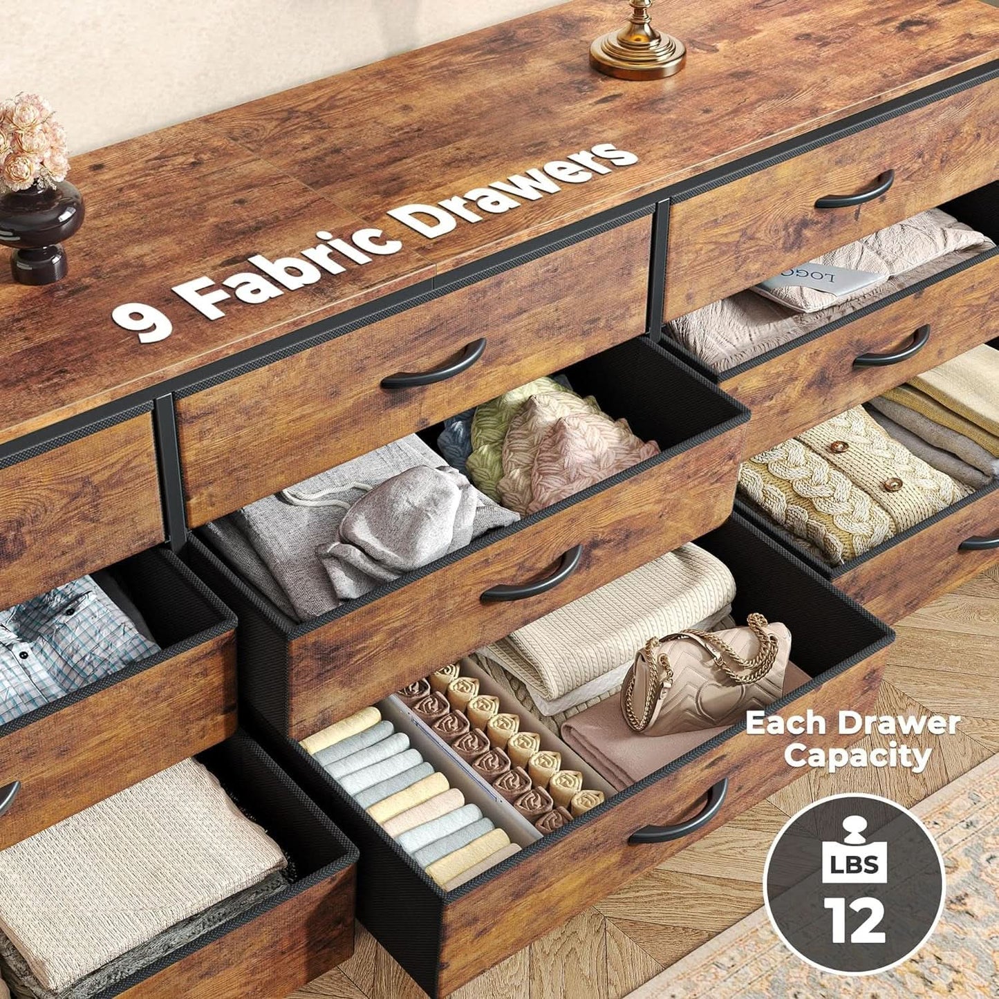 Rustic Brown 9 Drawer Dresser With TV Stand Media Console from PriceLows™