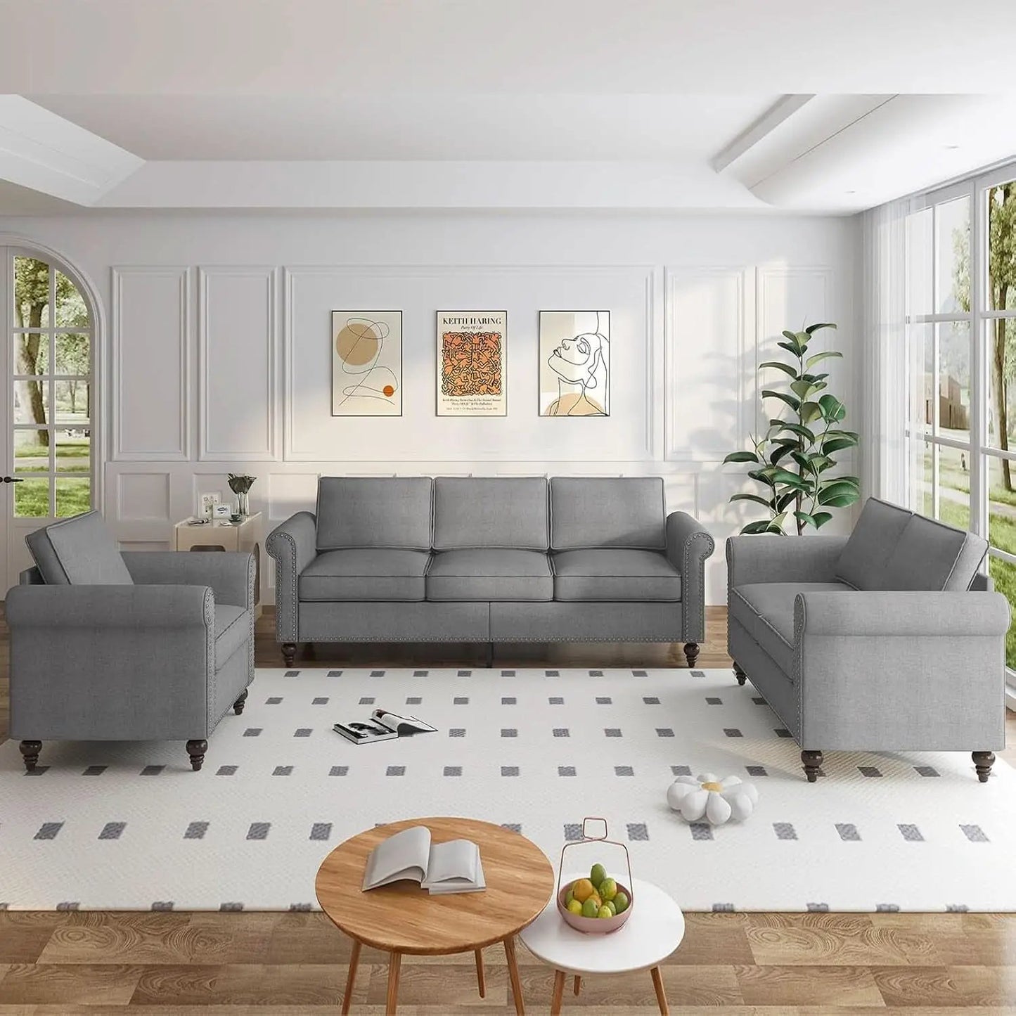 Light Grey Small Space Living Room Couch Set With Loveseat from PriceLows™