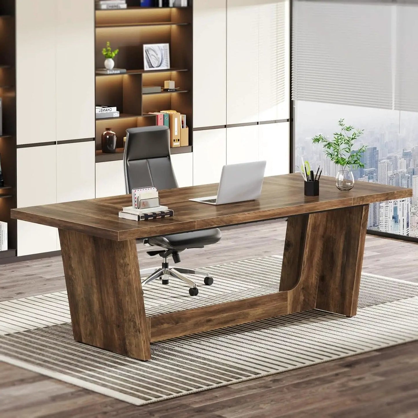 71 Inch Brown Executive Wood Computer Desk For Home Office from PriceLows™