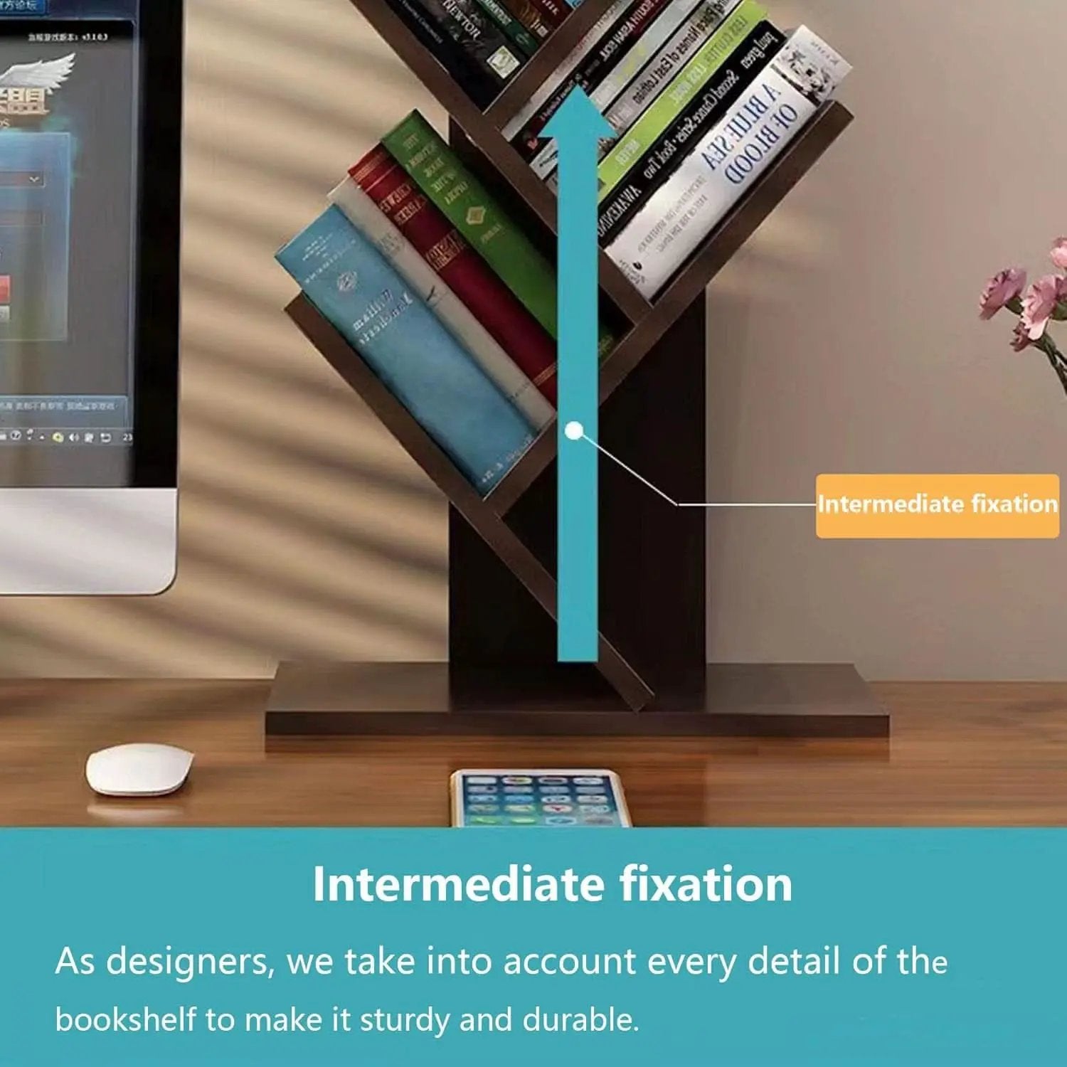 Wooden 5 Tier Book Tree Bookshelf For Displaying Books And Magazines from PriceLows™