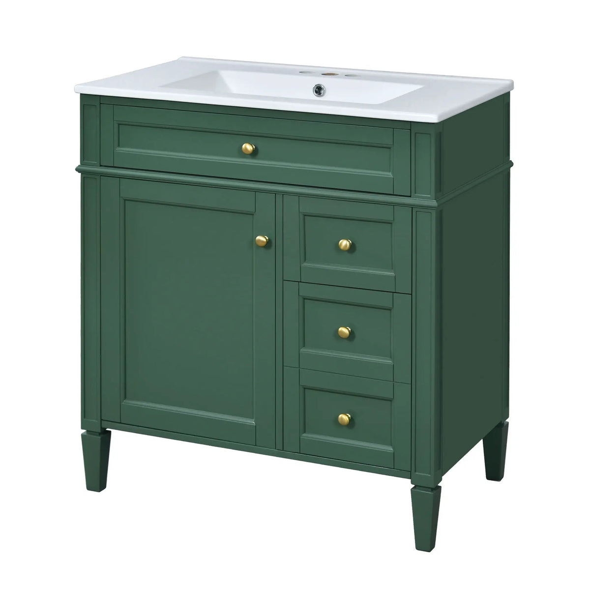 30 Inch Bathroom Vanity With Top Sink | 2 Drawers | Tip-Out Drawer | Vintage-Inspired Handles