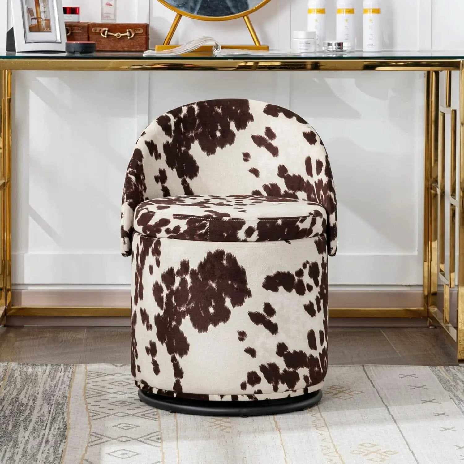 Milk Cow Velvet Upholstered Vanity Chair Storage Swivel from PriceLows™