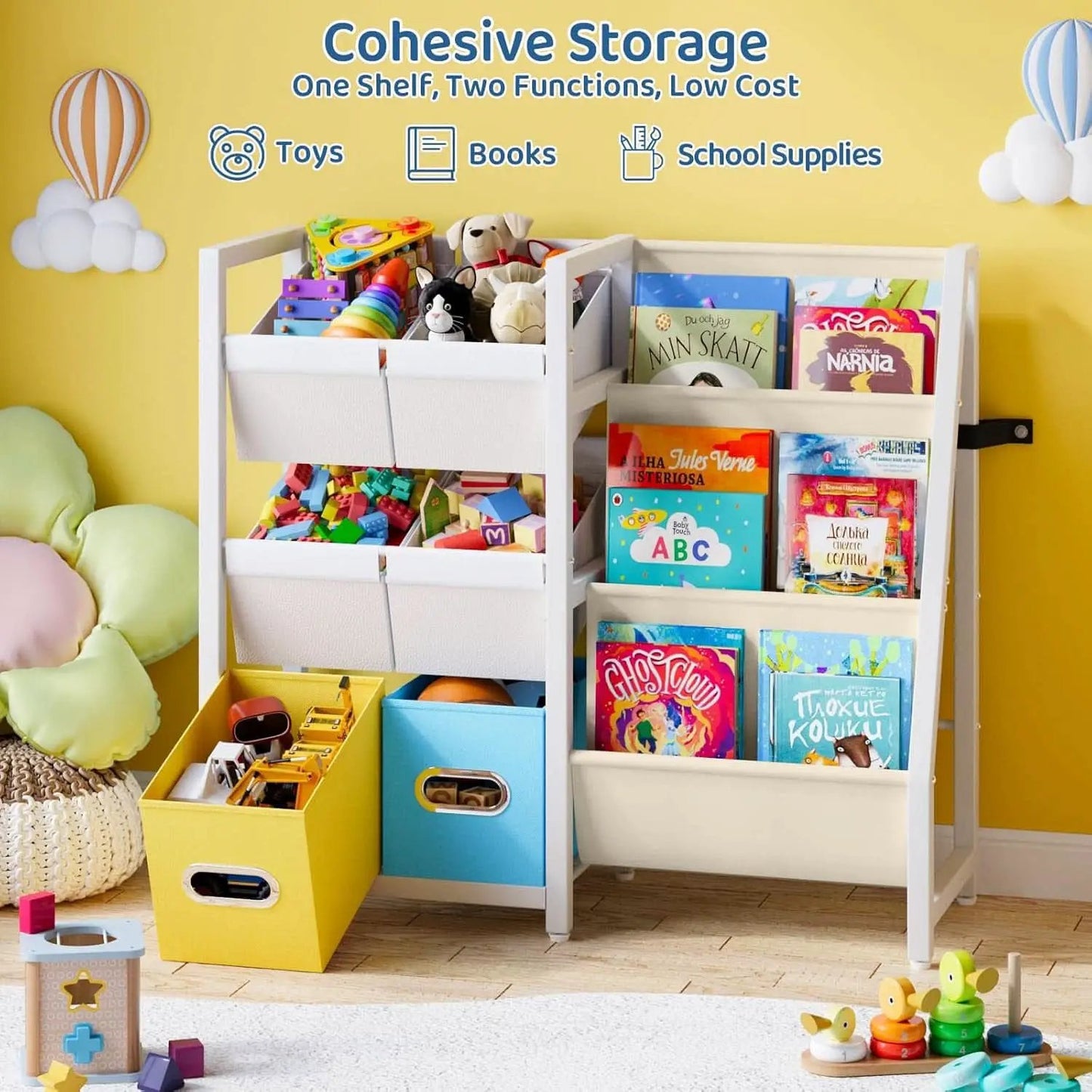 Kids Bookshelf Toy Storage Organizer With 6 Toy Bins from PriceLows™
