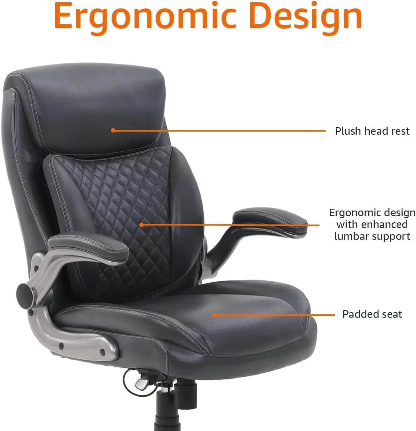 Ergonomic Grey Leather Desk Chair With Adjustable Height from PriceLows™