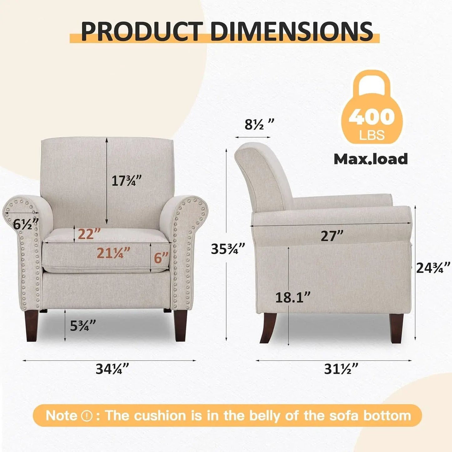 Beige Mid Century Modern Accent Chair Nailhead Trim from PriceLows™